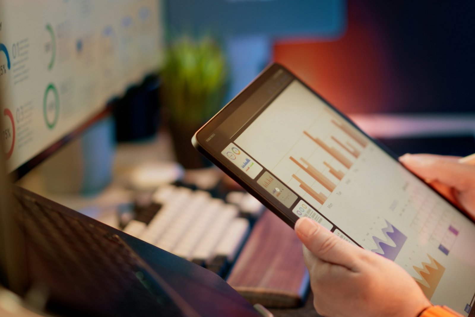 Reviewing a dashboard on a tablet