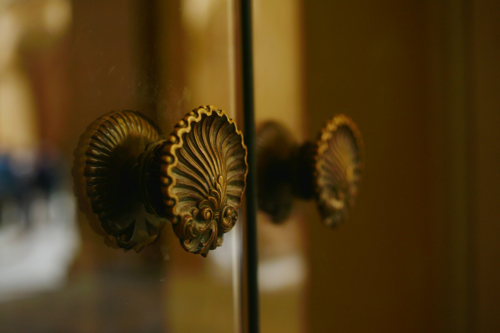 Ornate brass door handles