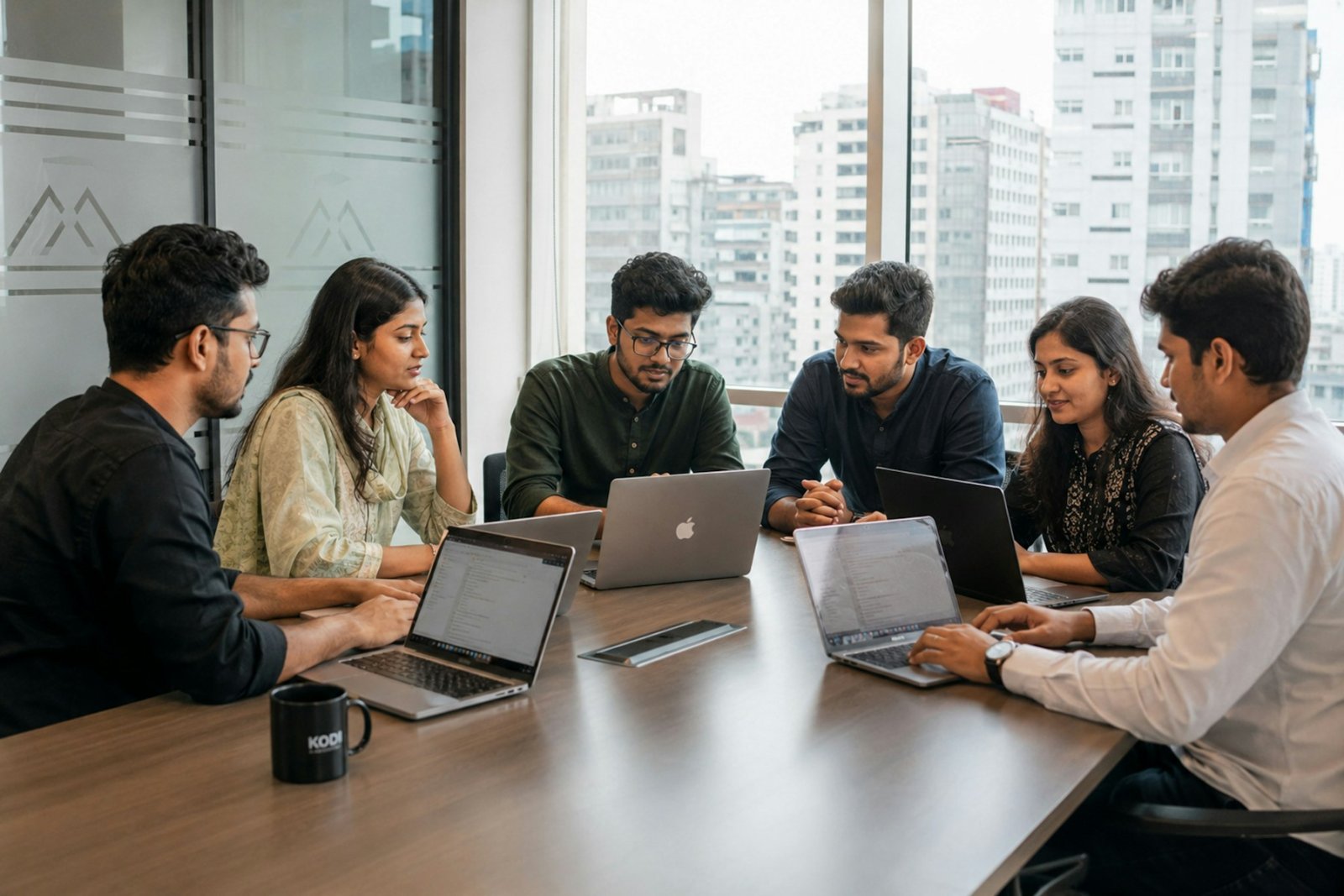 The team working together around a conference table